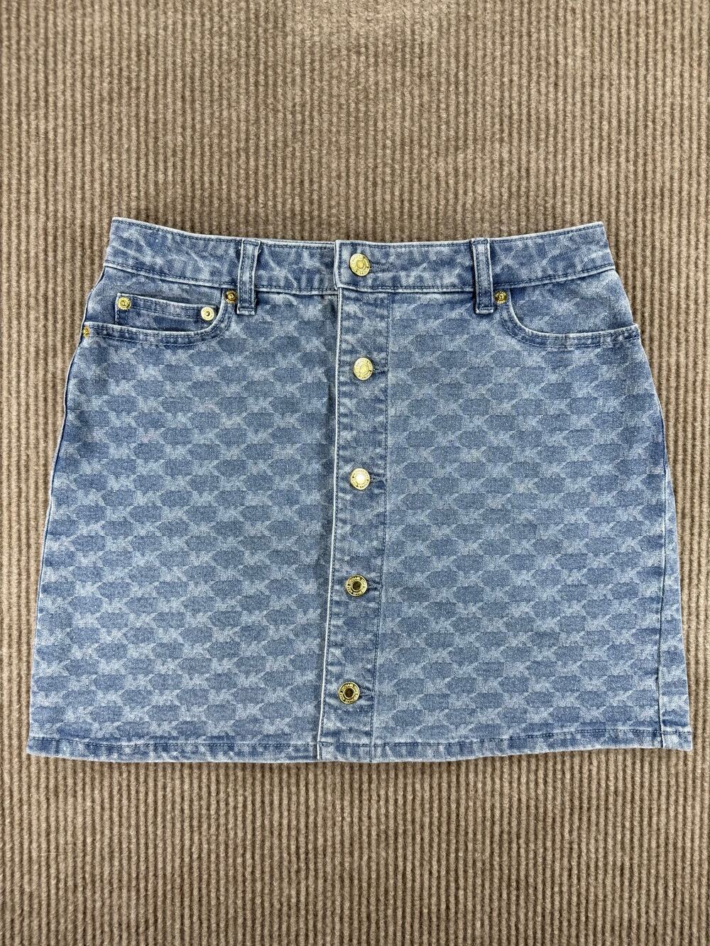 Michael Kors Logo Monogram Denim Mini Skirt Blue 4